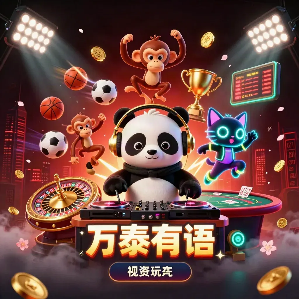 DJ panda, breakdancing monkey, and glow-stick kitten amid casino lights, coins, sports balls, and neon magic.